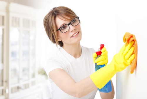 Carpet cleaning technician preparing safe cleaning equipment in a domestic setting